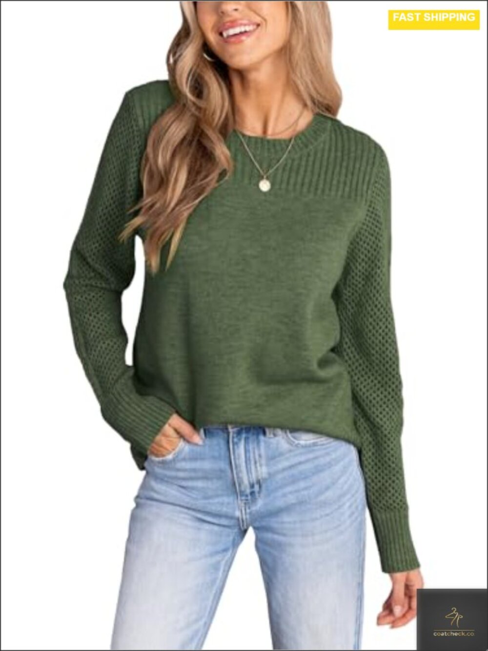 CUPSHE Womens Sweaters Hollow Out Knitted Pullover | Solid Crewneck Long Sleeve